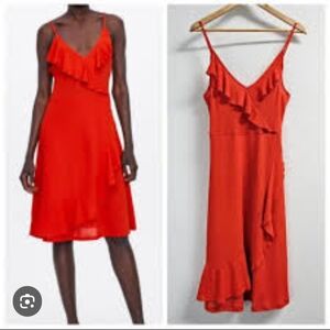 Zara Red Ruffle Front Dress SZ M